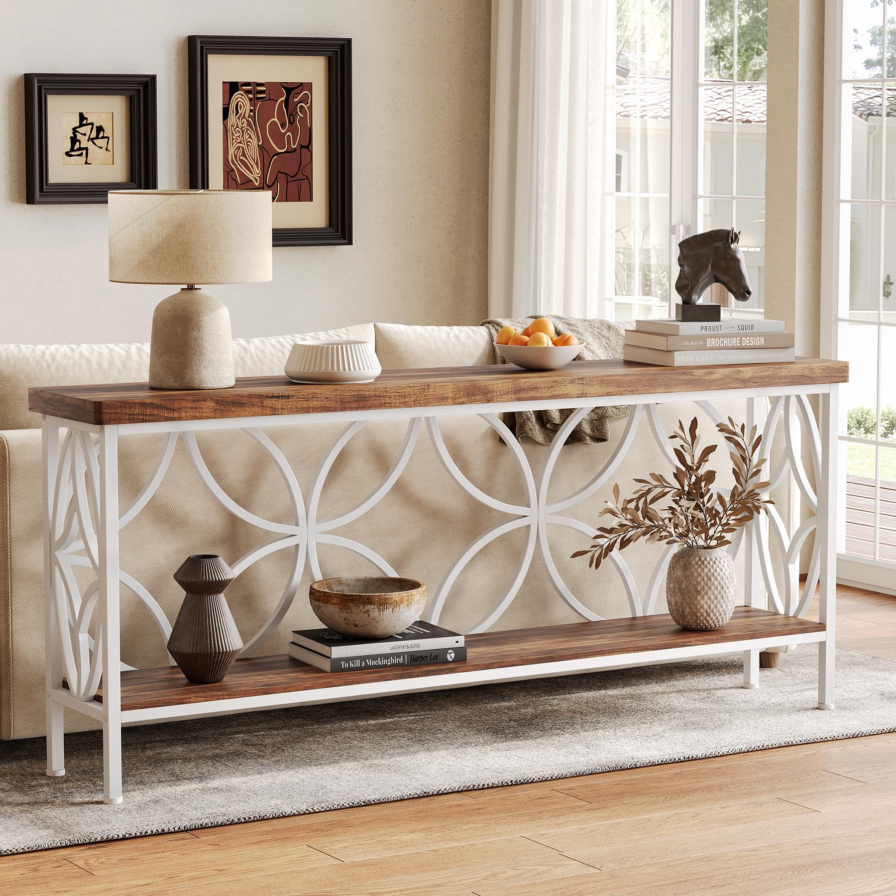 LITTLE TREE Sofa Table, 70.9 Inch Industrial Behind Couch Table with Storage Shelves, Narrow Long Console Table for Entryway, Living Room, Foyer, Hallway, Office