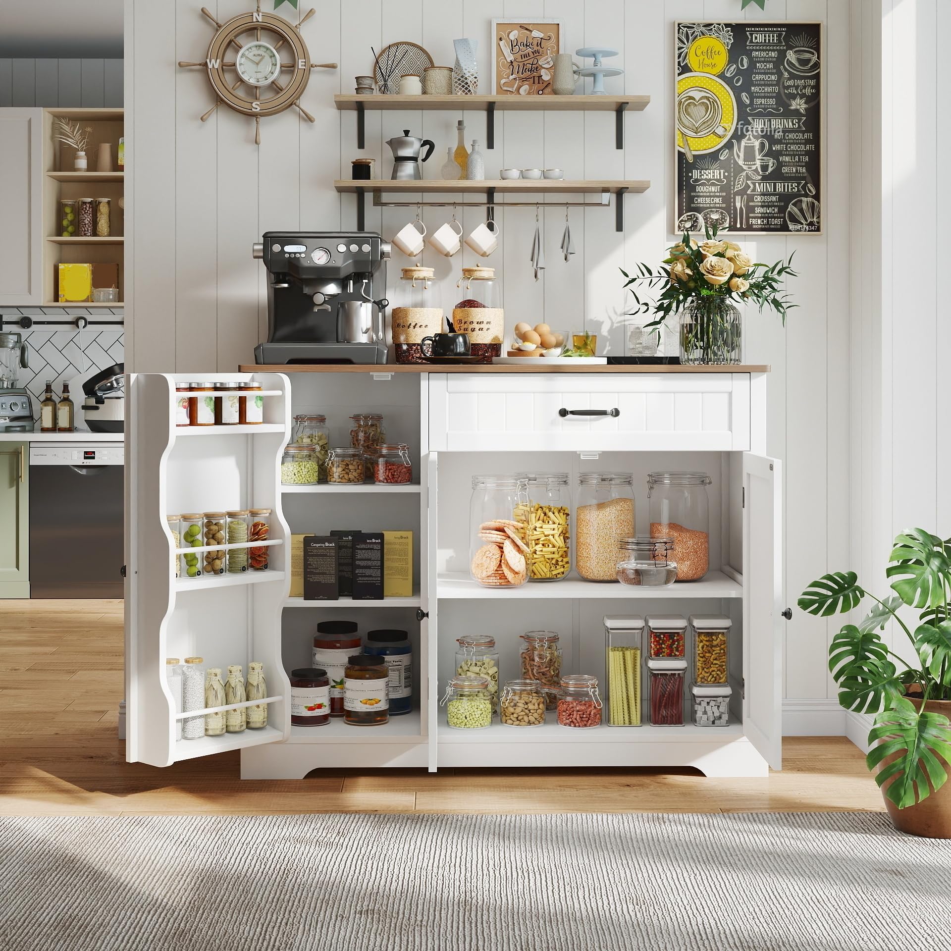 Kitchen Coffee Bar Cabinet with Storage