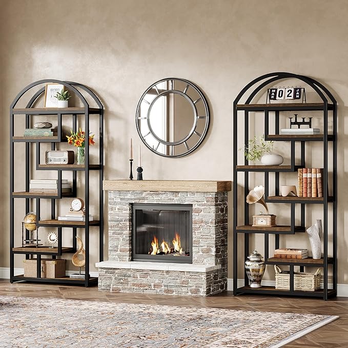 71" Arched Bookshelf 7-Shelf Industrial Etagere