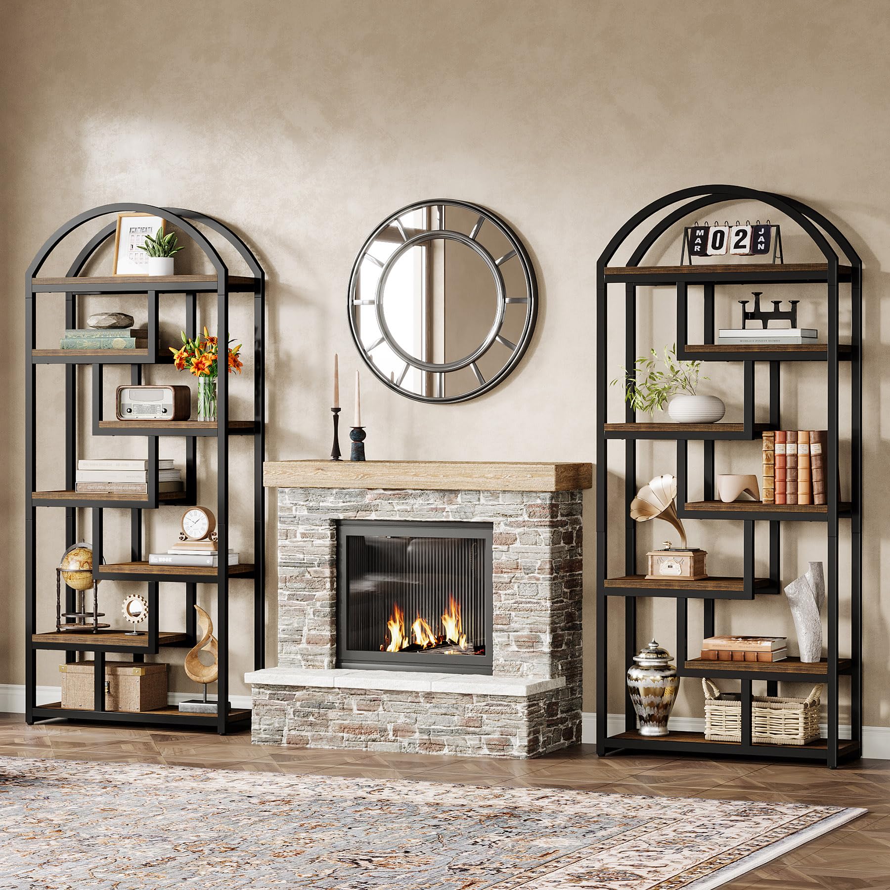 71" Arched Bookshelf 7-Shelf Industrial Etagere