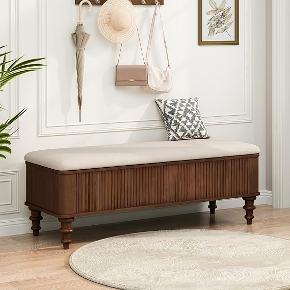 Solid Wood Upholstered Storage Bench