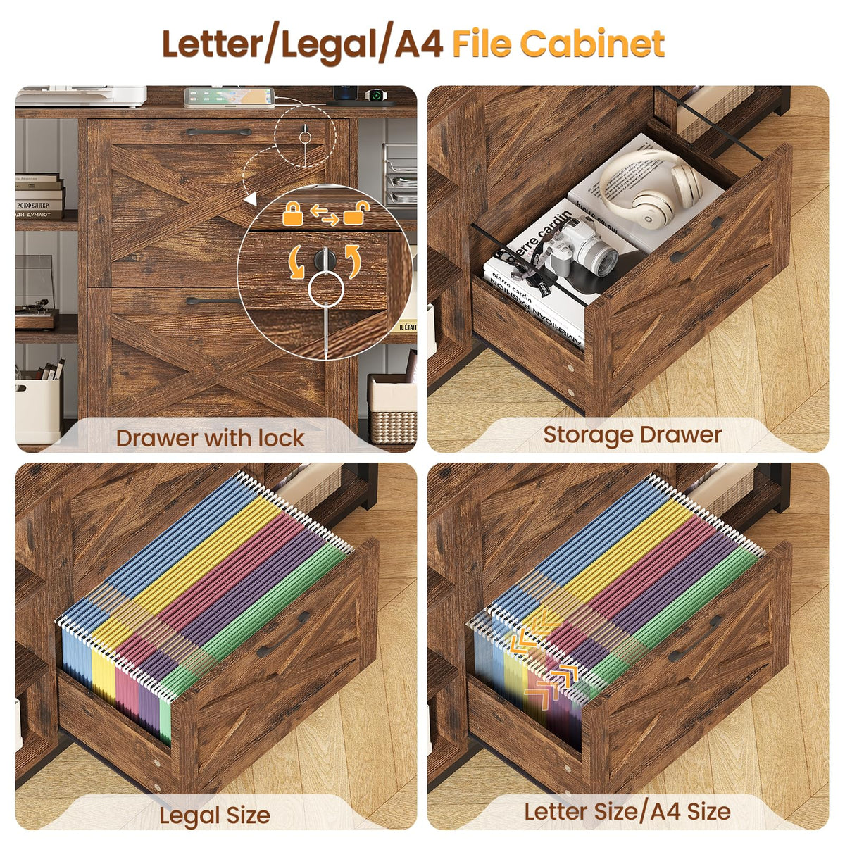 2-Drawer File Cabinet with Charging Station