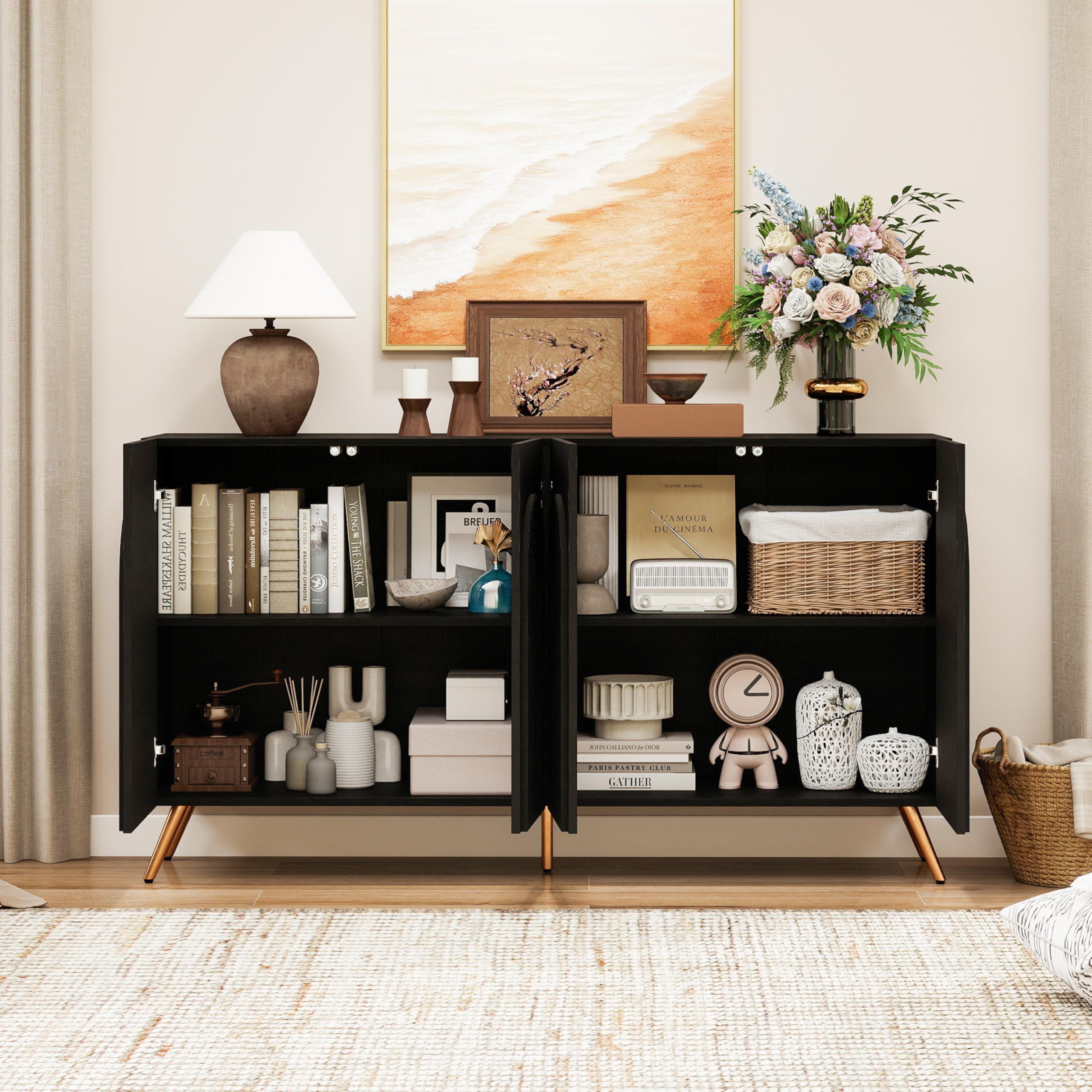 59" Arched Sideboard Buffet Cabinet with 3D Carved Doors
