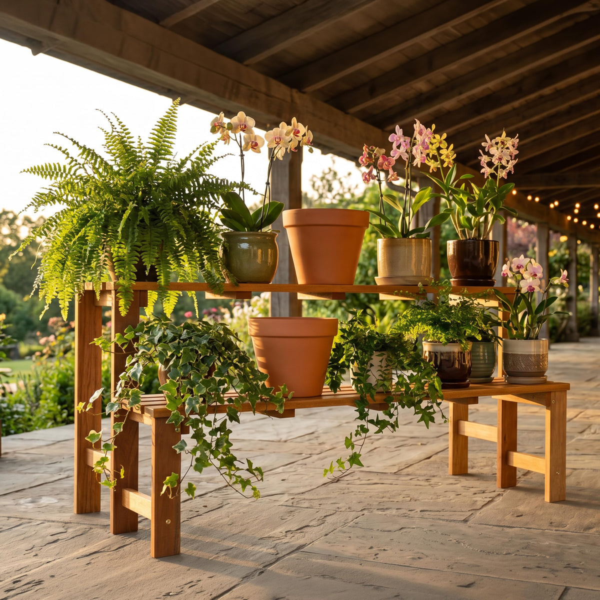 2-Tier Meranti Wood Plant Stand