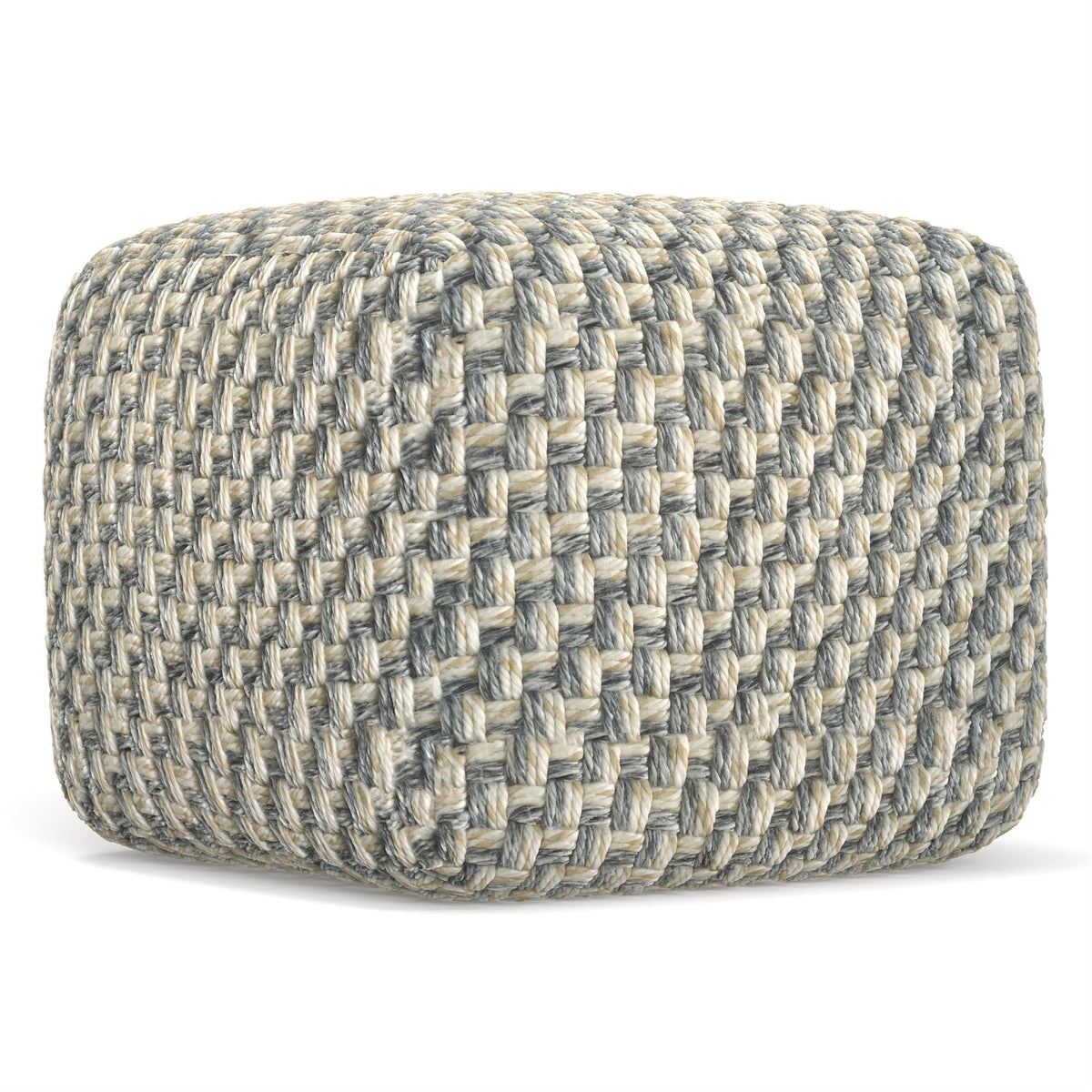 SIMPLIHOME Beatrix 18" Wide Square Pouf in Blue/Beige PET Polyester