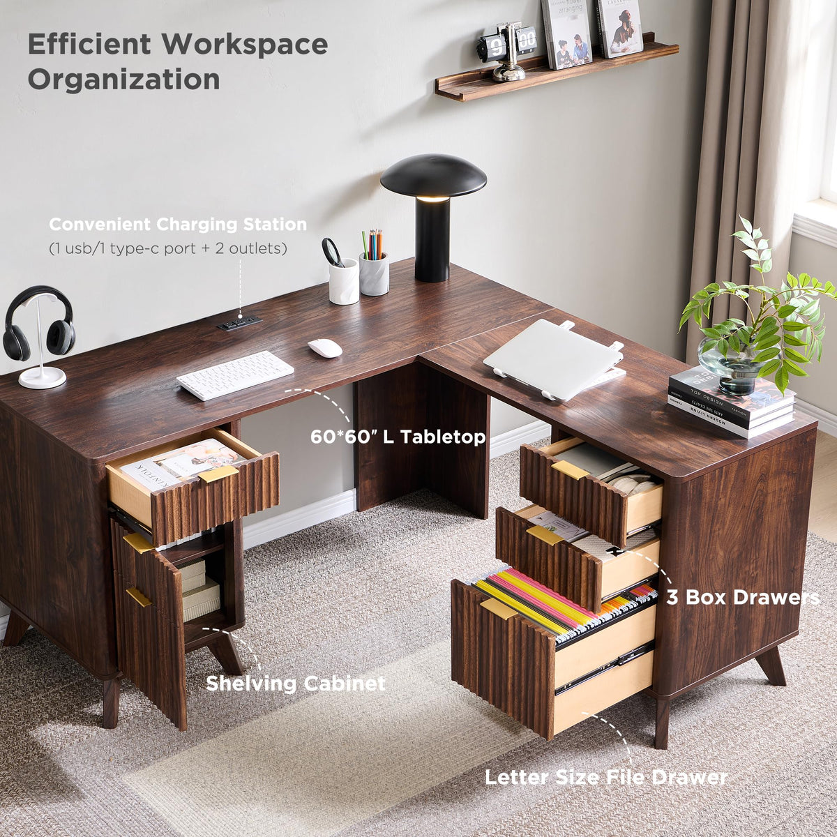 Fluted L-Shaped Executive Desk
