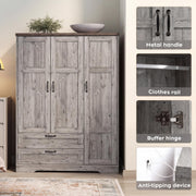XIAO WEI Armoire Wardrobe Closet with 3 Door, Bedroom Wooden Armoires with Full Length Mirror, Large Clothing Storage Cabinet 2 Drawers, Hanging Rod, Shelves (Gray, 3 Door)
