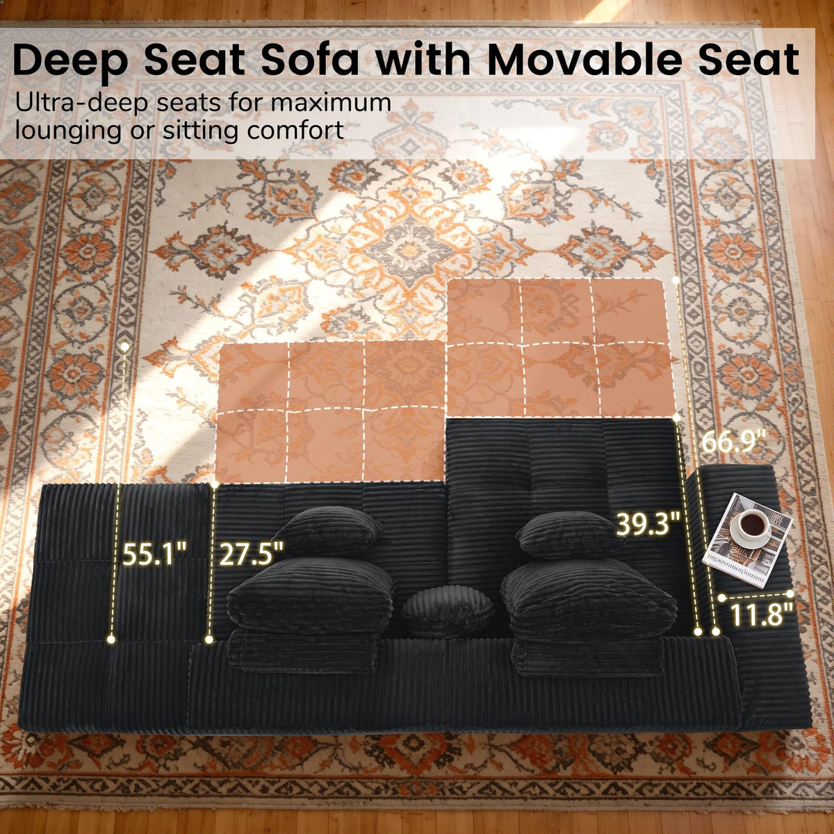 Corduroy Modular Sectional Sofa with Ottoman