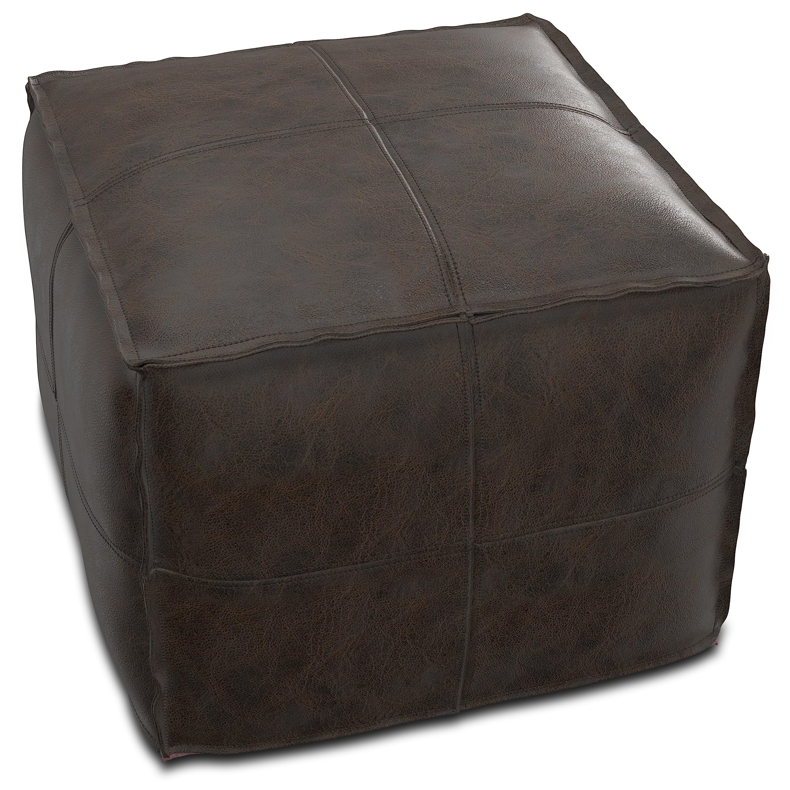 Square Leather Pouf Ottoman