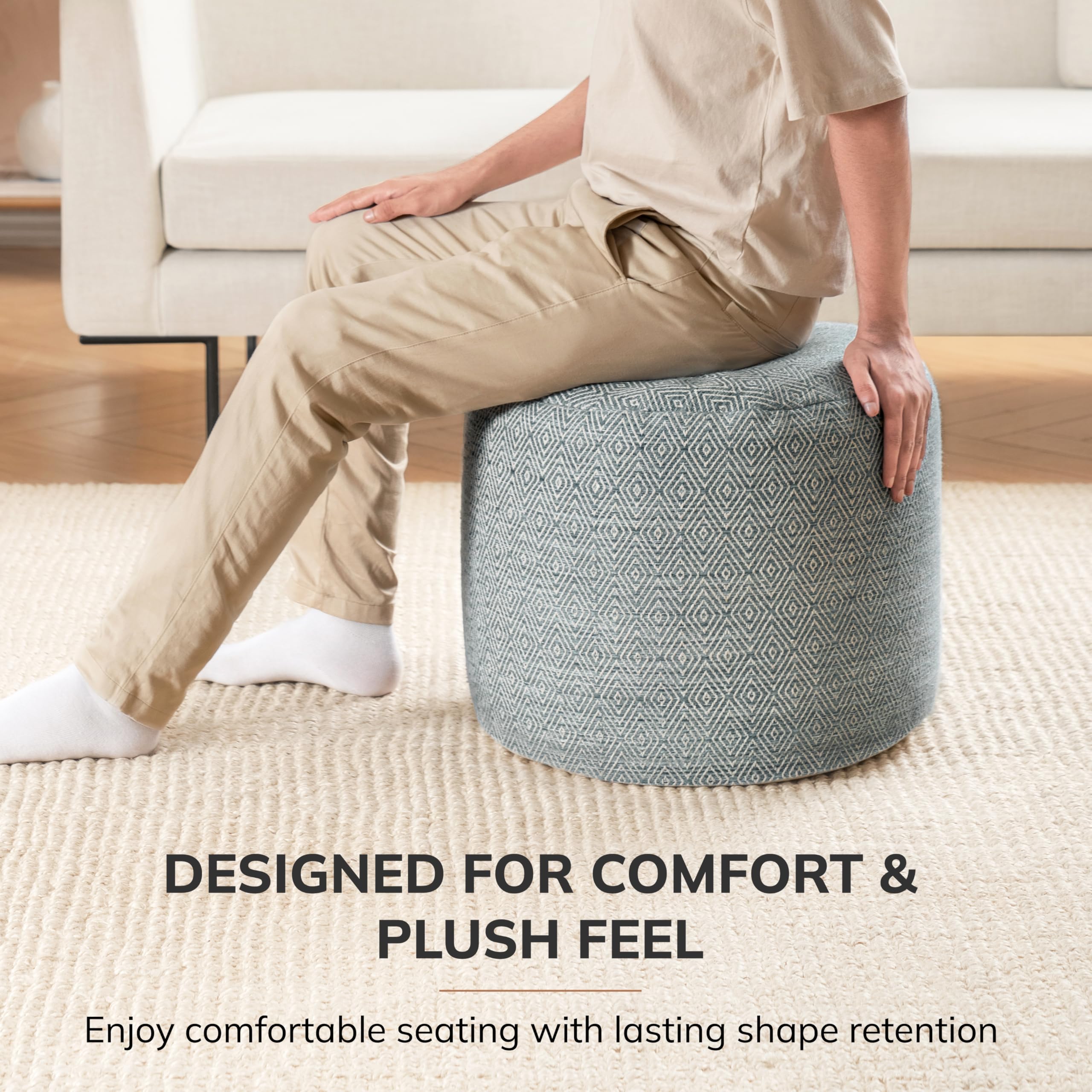 Anji Mountain Pouf Ottoman Foot Rest, Handmade Ottoman Pouf, Comfortable Foot Stool, Decorative Floor Seating for Living Room Decor, Bedroom & Home Décor Accent - Gray Maze