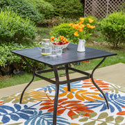 PHI VILLA 37" Patio Table for 4, Metal Outdoor Dining Table with E-Coating, Square Steel Slated Outdoor Table with 1.57" Umbrella Hole for Garden Backyard, Black