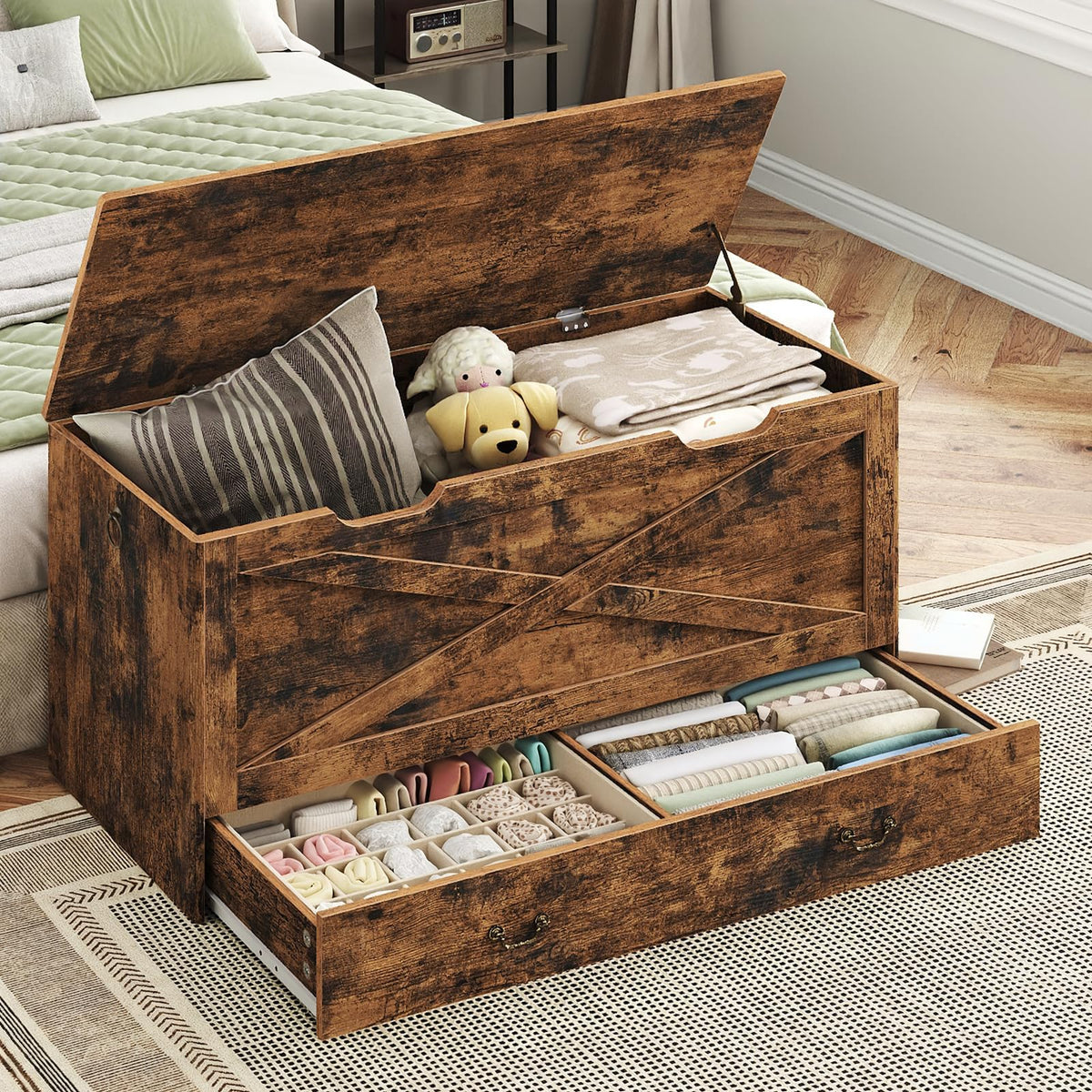 RALGEND Toy Chest, 39.4" Storage Chest with Drawer and Pull Handles