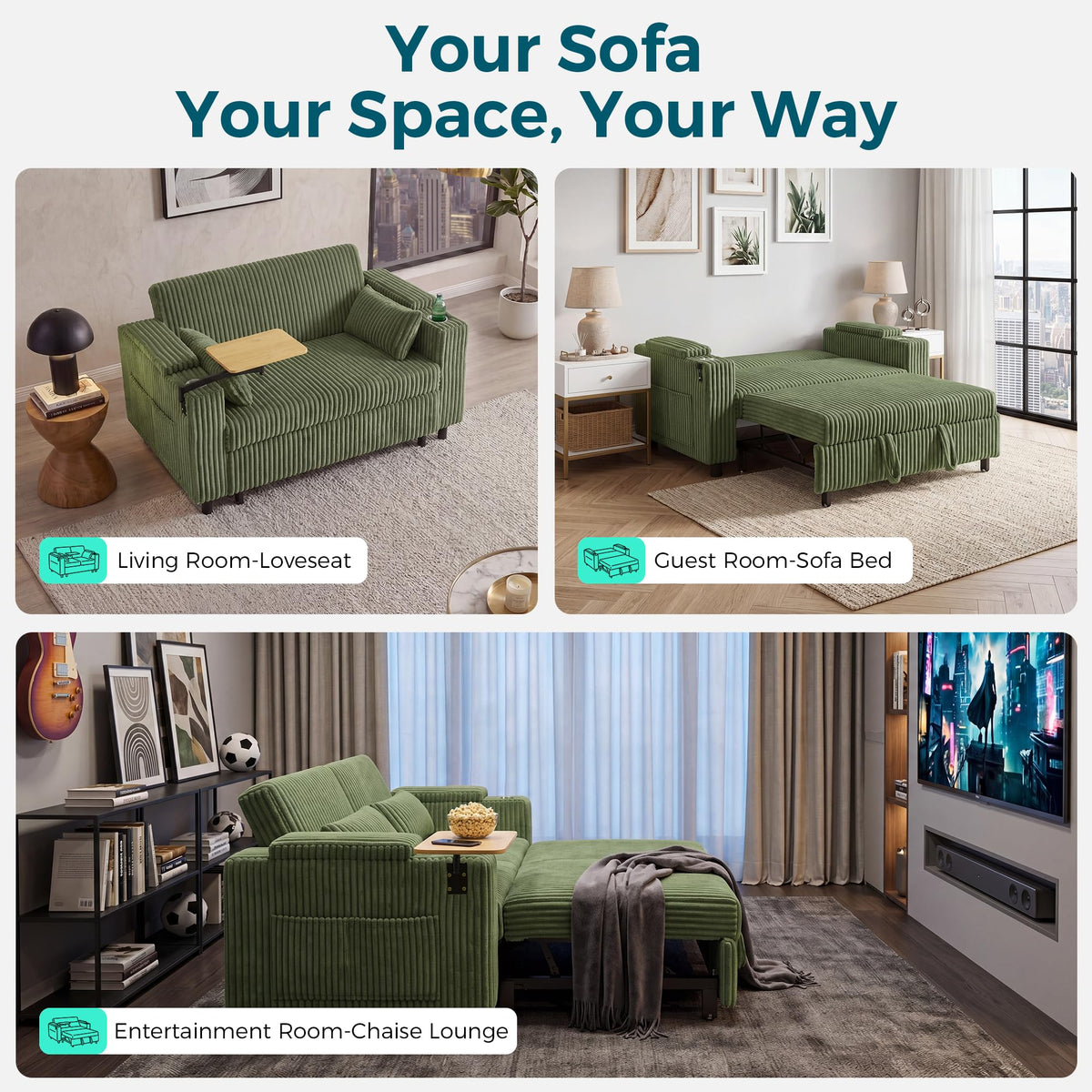 Corduroy Pull-Out Loveseat Sleeper