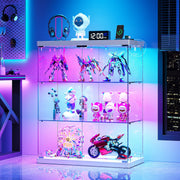 TAGELIER Glass Display Cabinet with Charging Station, RGB LED Lights, White
