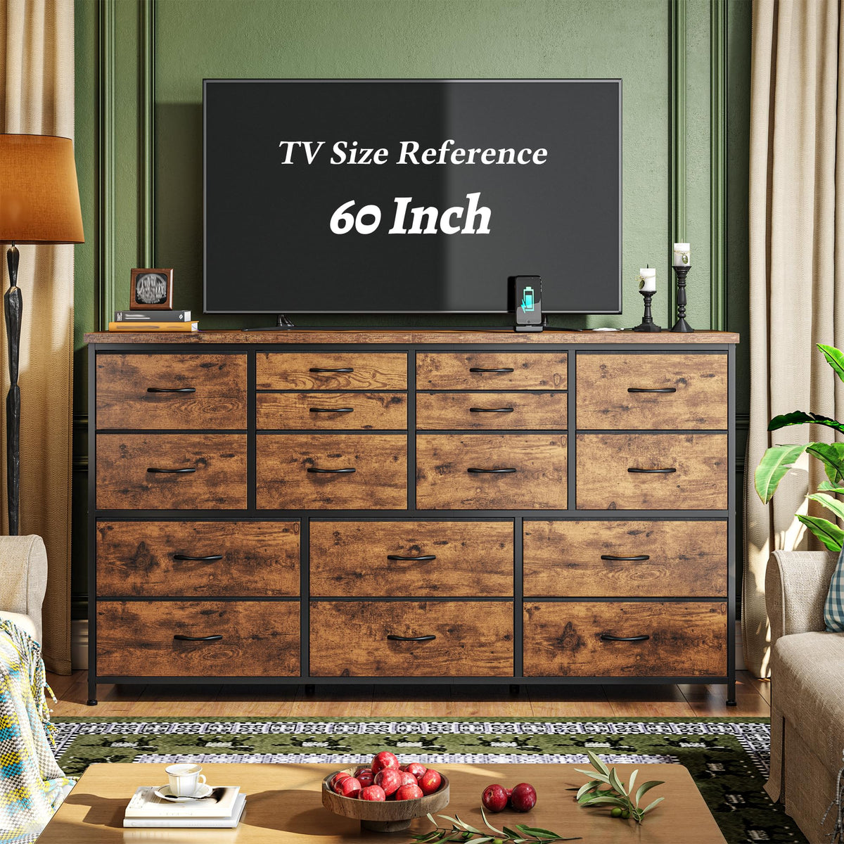 16-Drawer Dresser with Charging Station