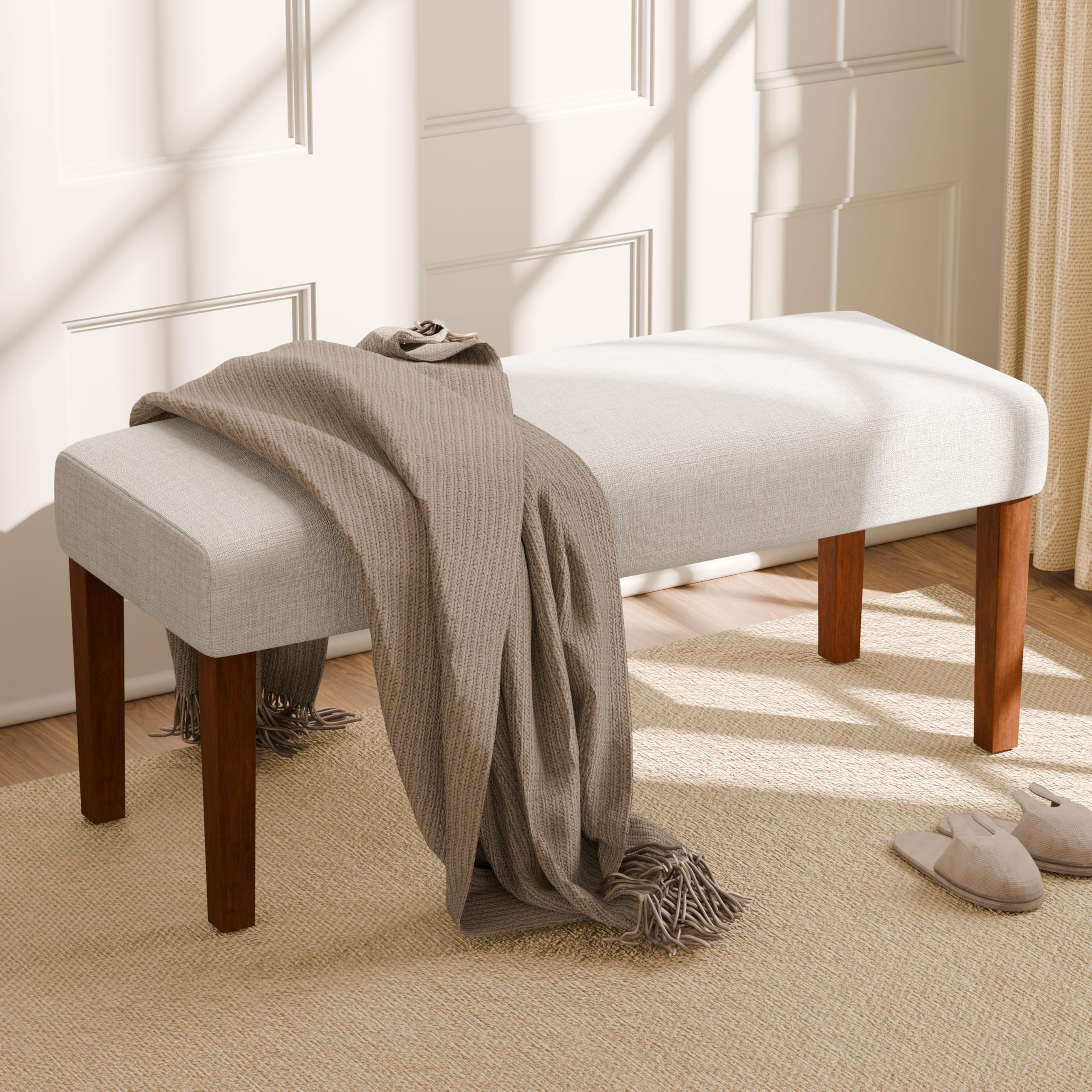Upholstered Bedroom & Entryway Bench with Wood Legs