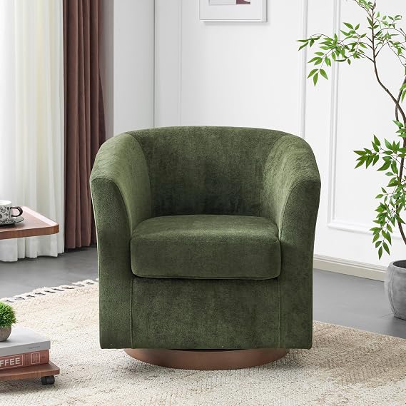 Brown Velvet Swivel Barrel Chair