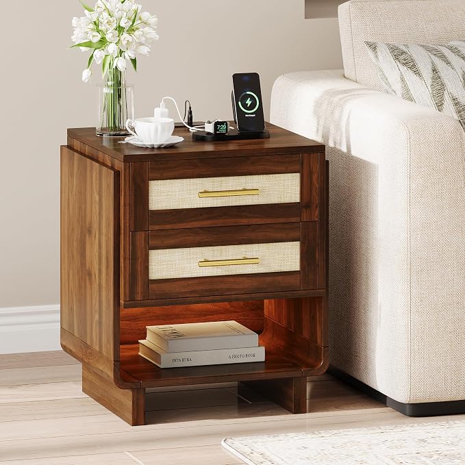 Farmhouse LED Charging Nightstand
