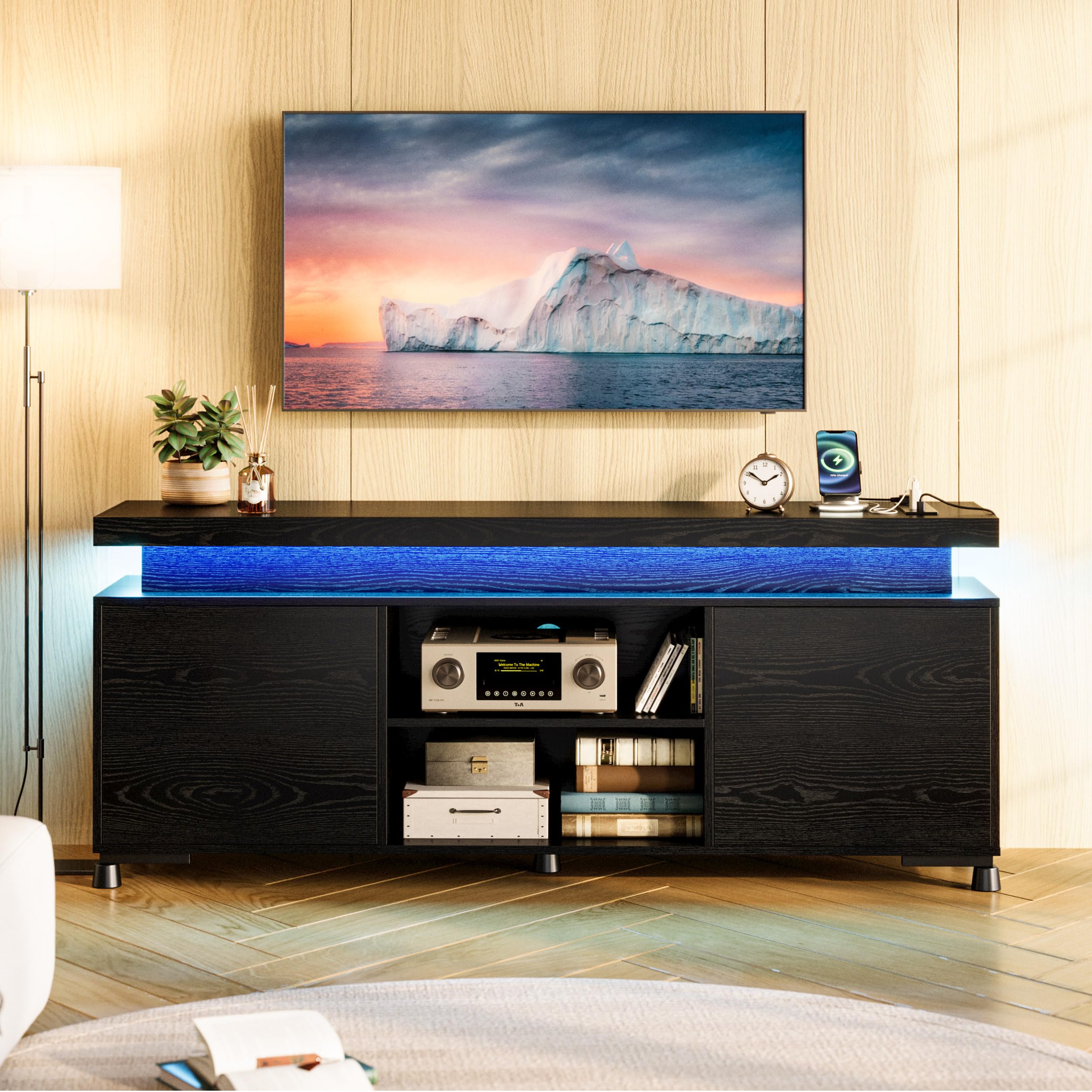 TV Stand with LED Lights & Power Outlet – 59" & 70"