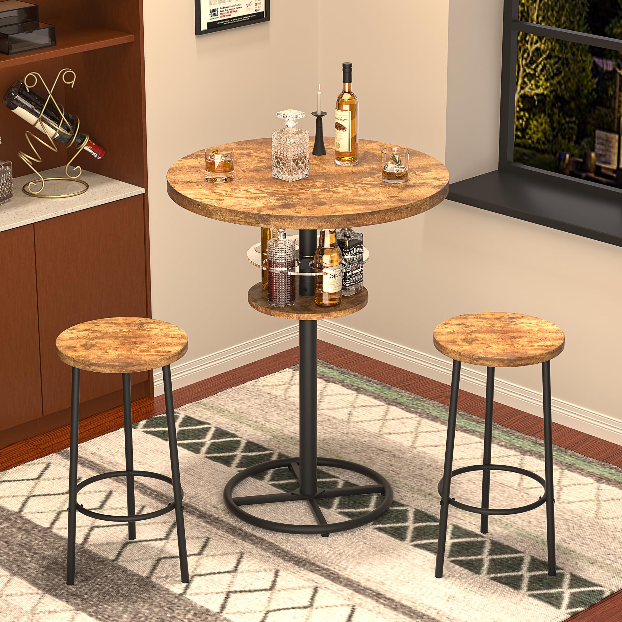 3-Piece Bar Table and Chairs Set with 2 Barstools