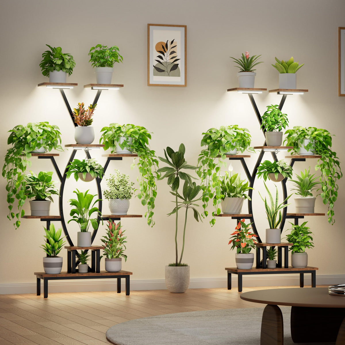 JUSTOGO Plant Stand Indoor with Grow Lights - 9 Tiered Tall Plant Shelf