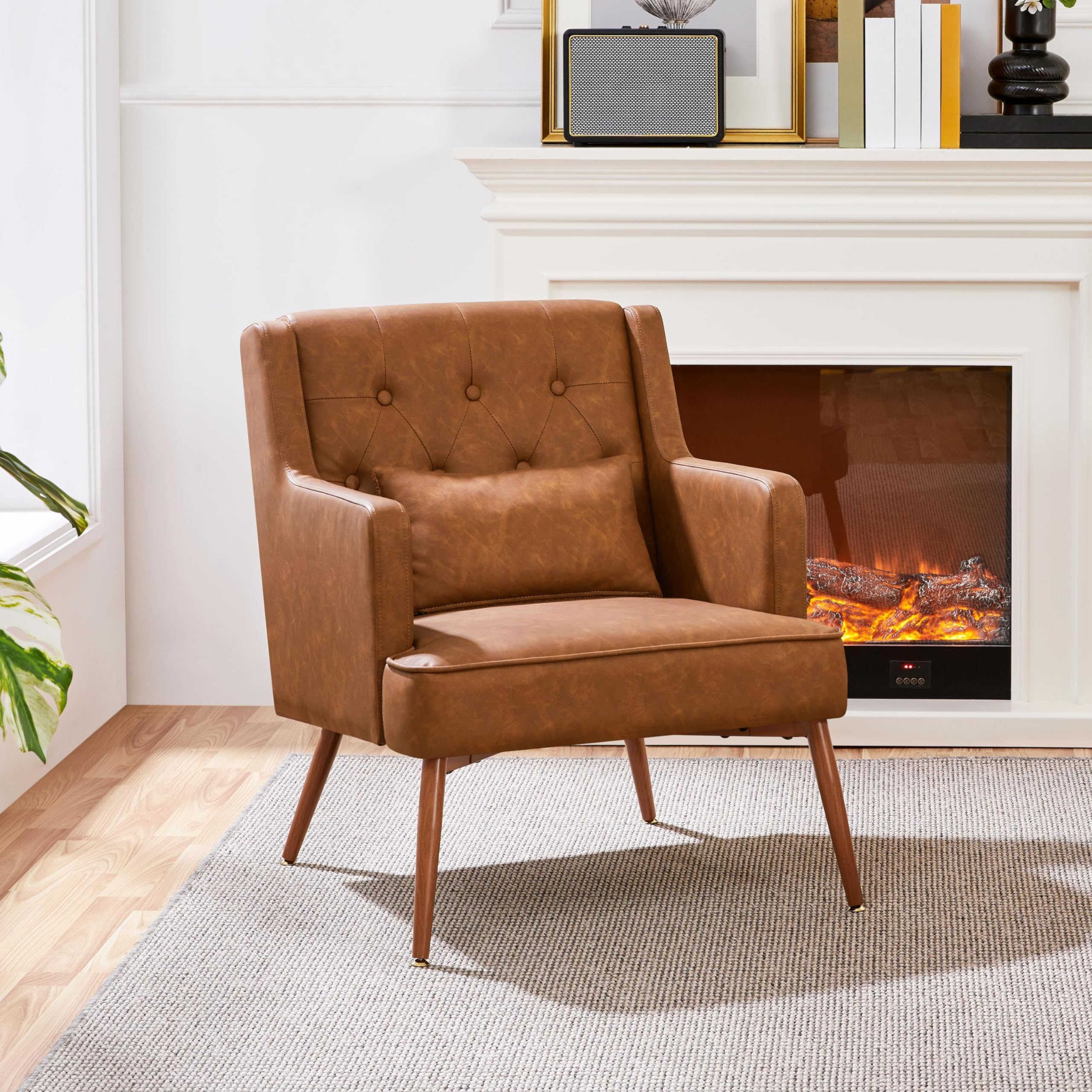 Mid-Century PU Leather Accent Chair