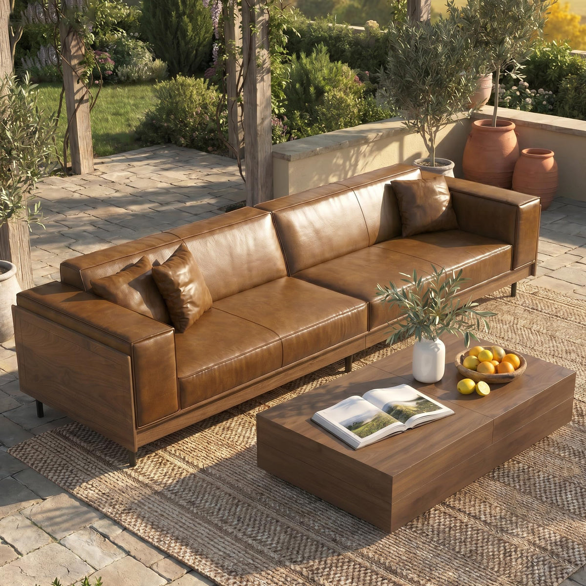Brown Faux Leather Outdoor Sofa