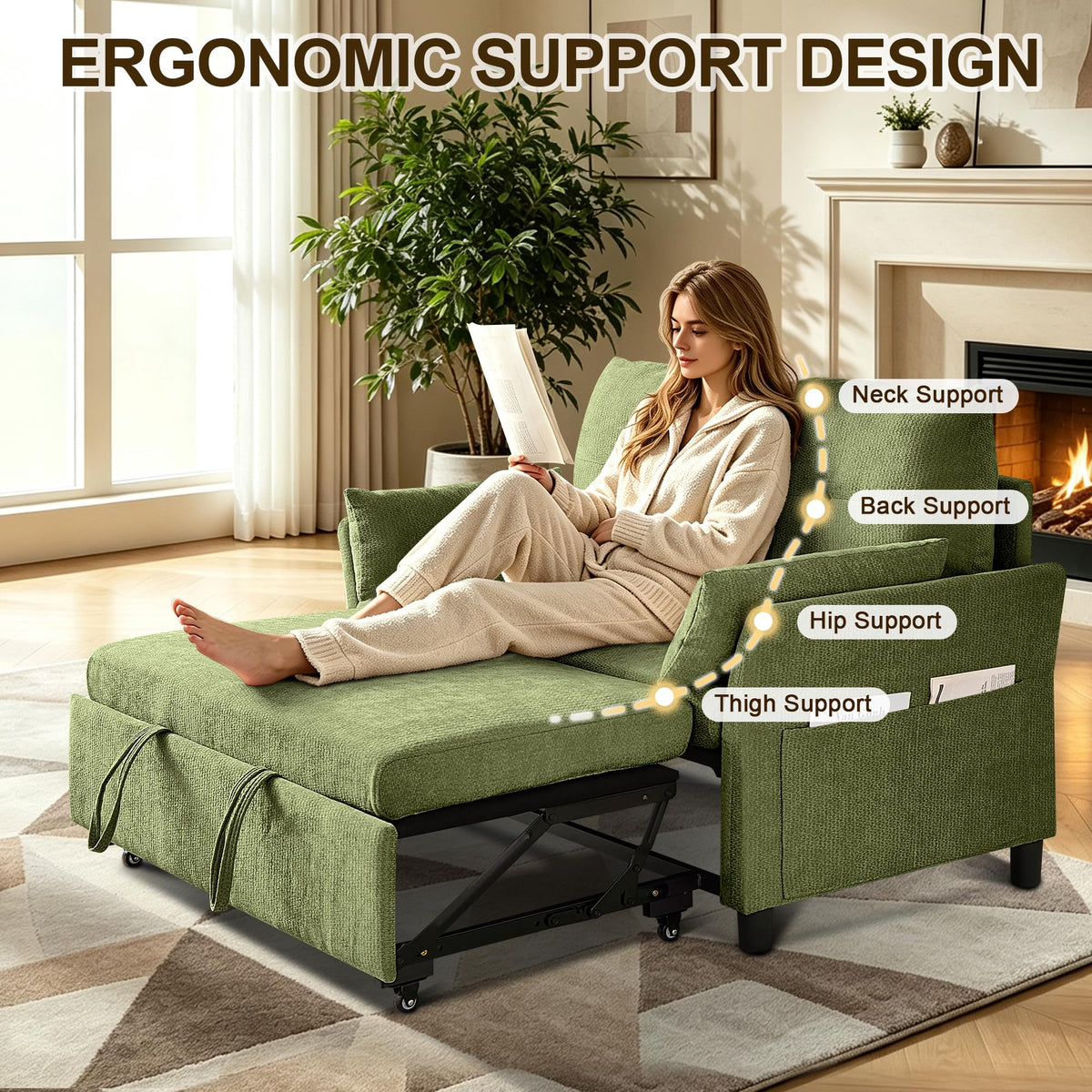 Green Convertible Loveseat Sofa Bed