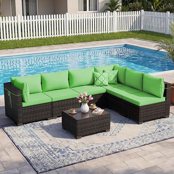 7-Piece Outdoor Rattan Patio Furniture Set with Tea Table