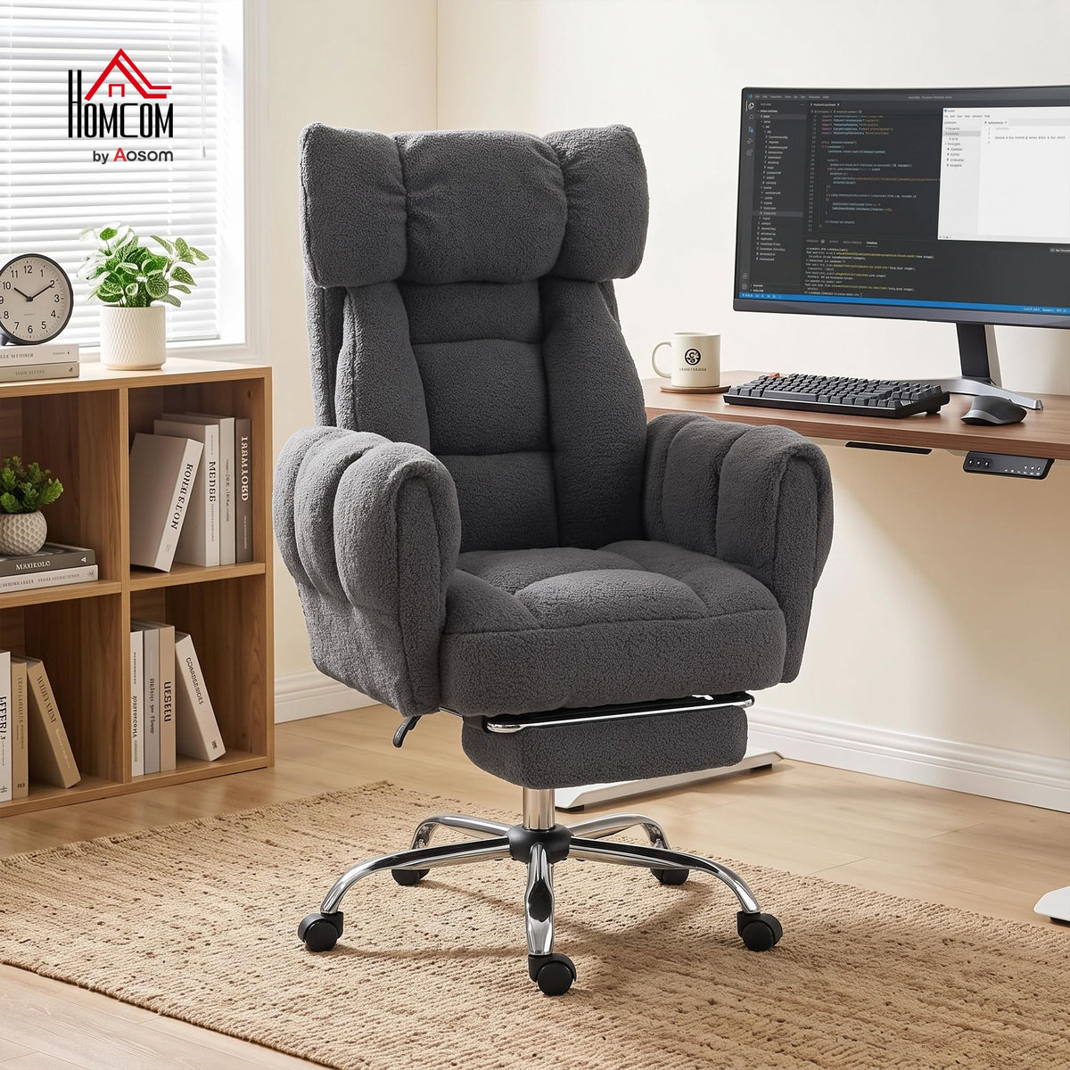 HOMCOM Criss Cross Office Chair with Flip-Up Armrests, Wide Seat, Dark Gray