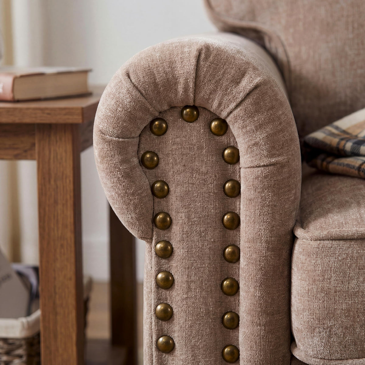 Brown Chenille Nailhead Accent Chair
