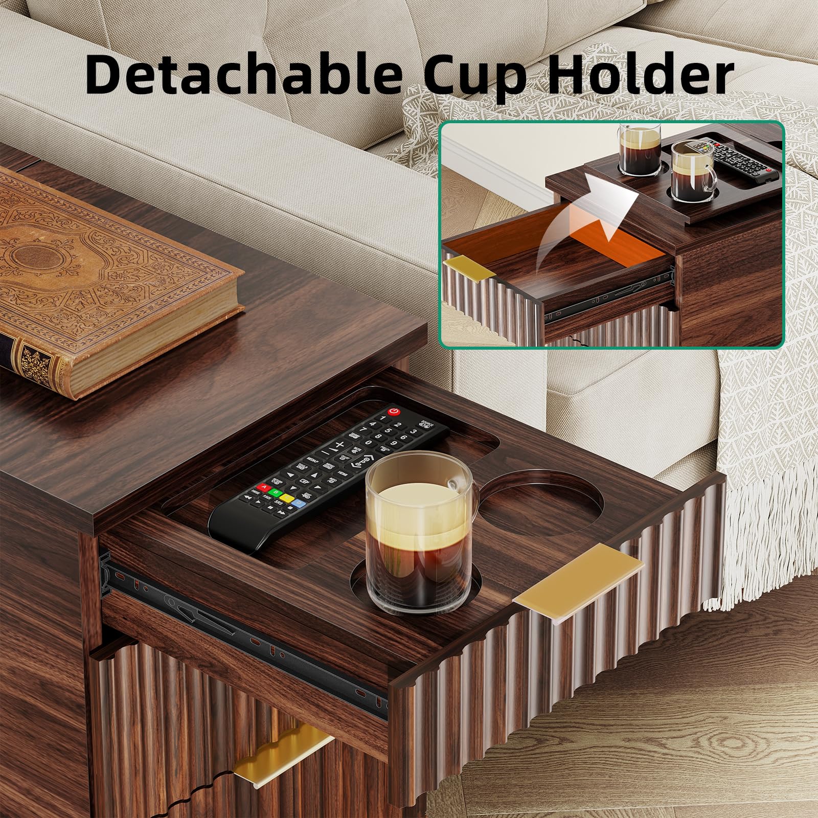 Nightstand with Hidden Charging Outlets & 3 Drawers