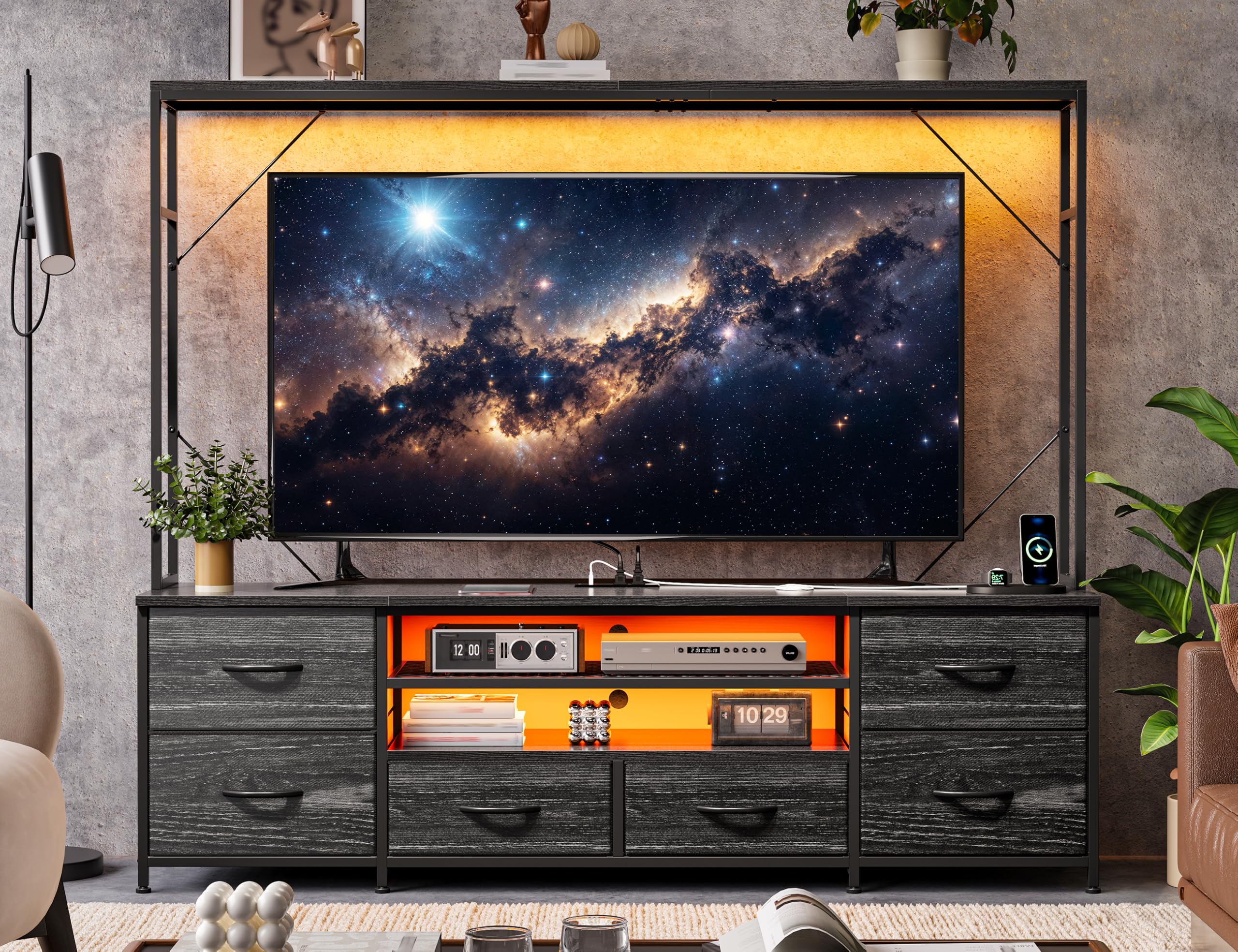 55" TV Stand with LED Lights & Power Outlets