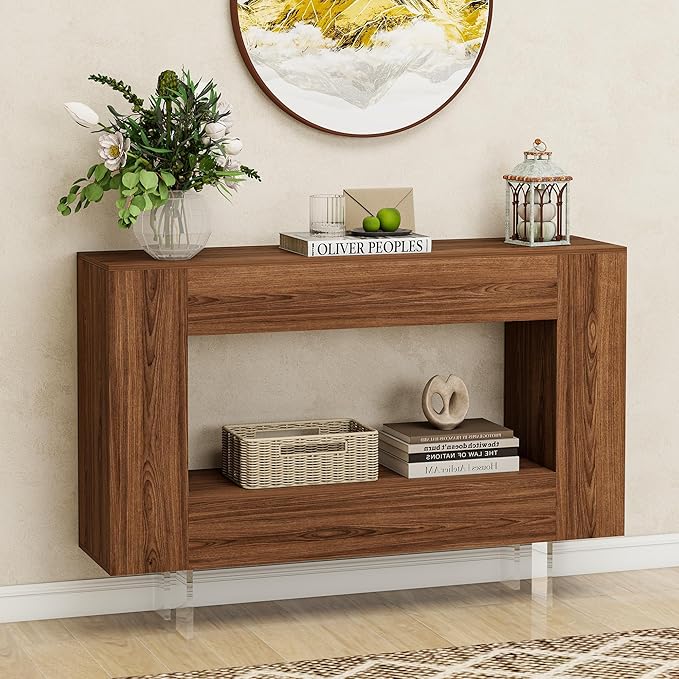 Console Table with Hidden Storage Cabinets & Adjustable Shelves