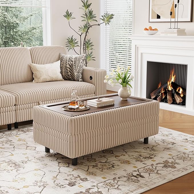 Corduroy Storage Ottoman Bench