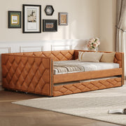 Waifahlo Full Size Trundle Beds, Upholstered Daybed with LED Armrests