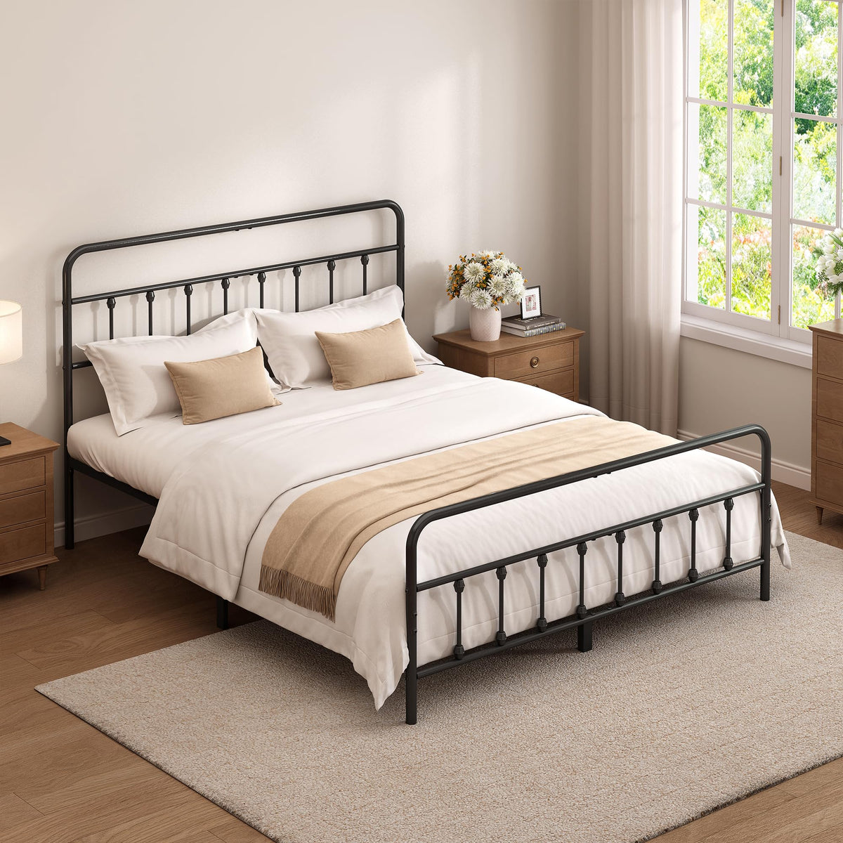 Chroark Queen Size Metal Bed Frame with Headboard and Footboard,Black