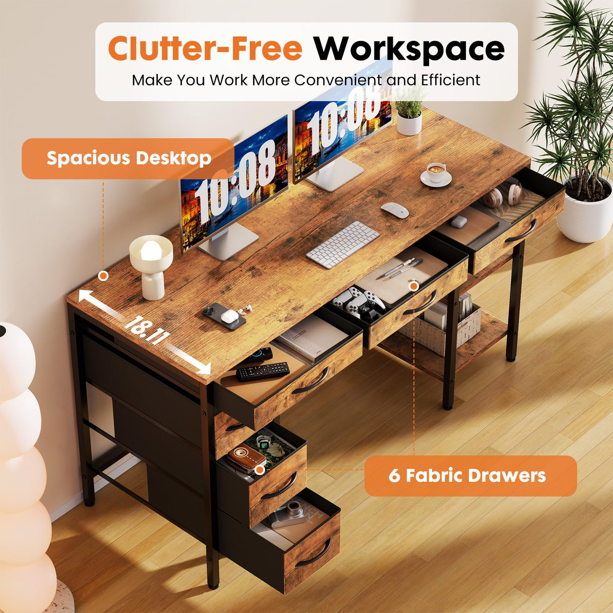 Computer Desk with 6 Drawers