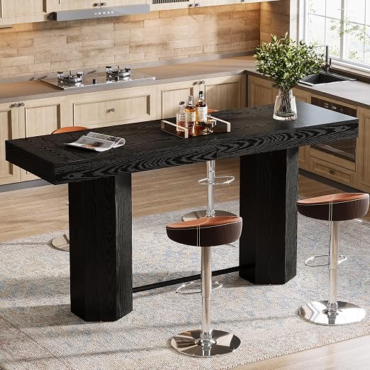 Industrial Bar Table 70.87" Counter Height with Metal Footrest