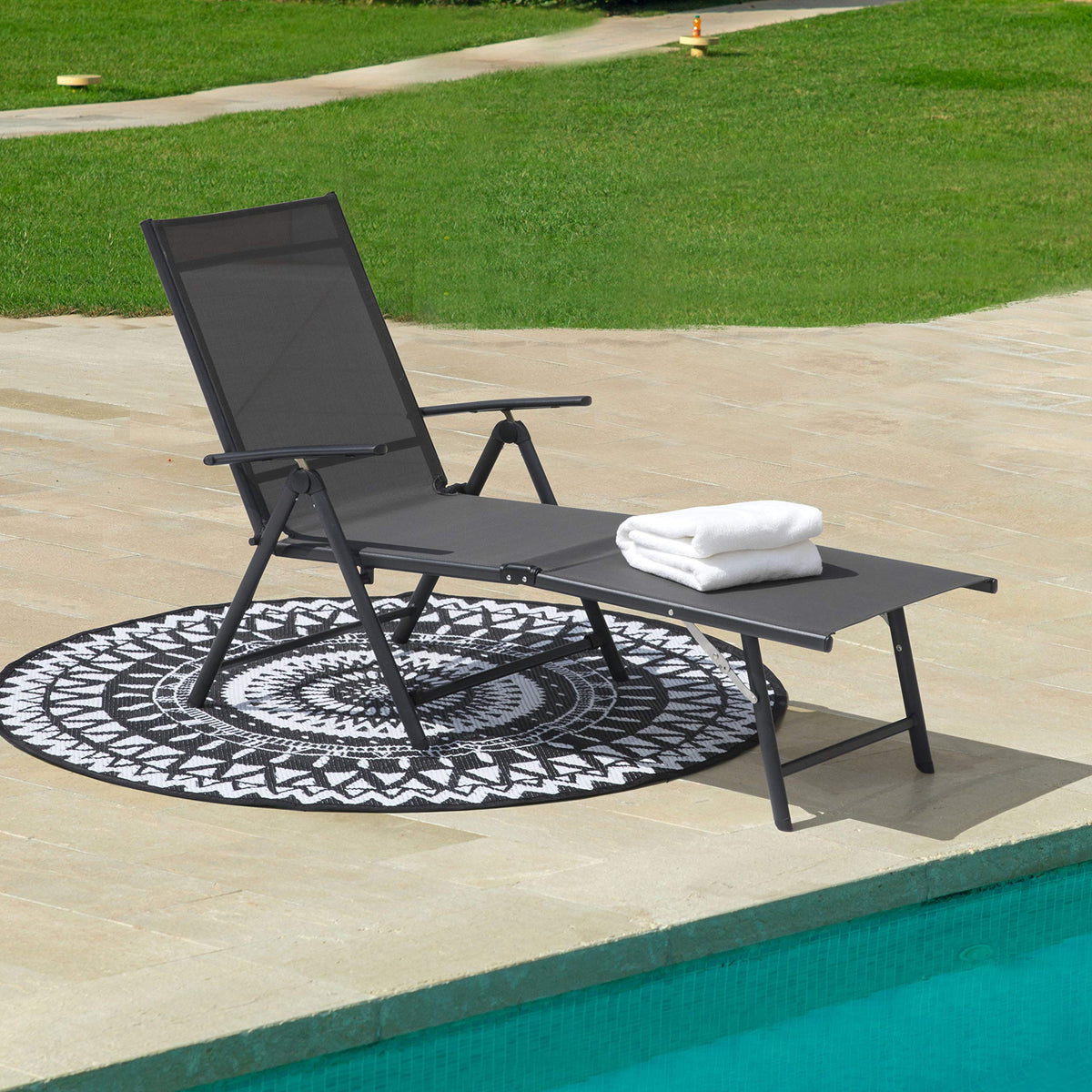 NUU GARDEN Outdoor Patio Lounge Chair, Patio Chaise Lounge Fully Assembled Chaise Lounge with Iron Frame and Textilene Fabric Lounge Chairs for Patio, Beach, Yard, Pool,Grey
