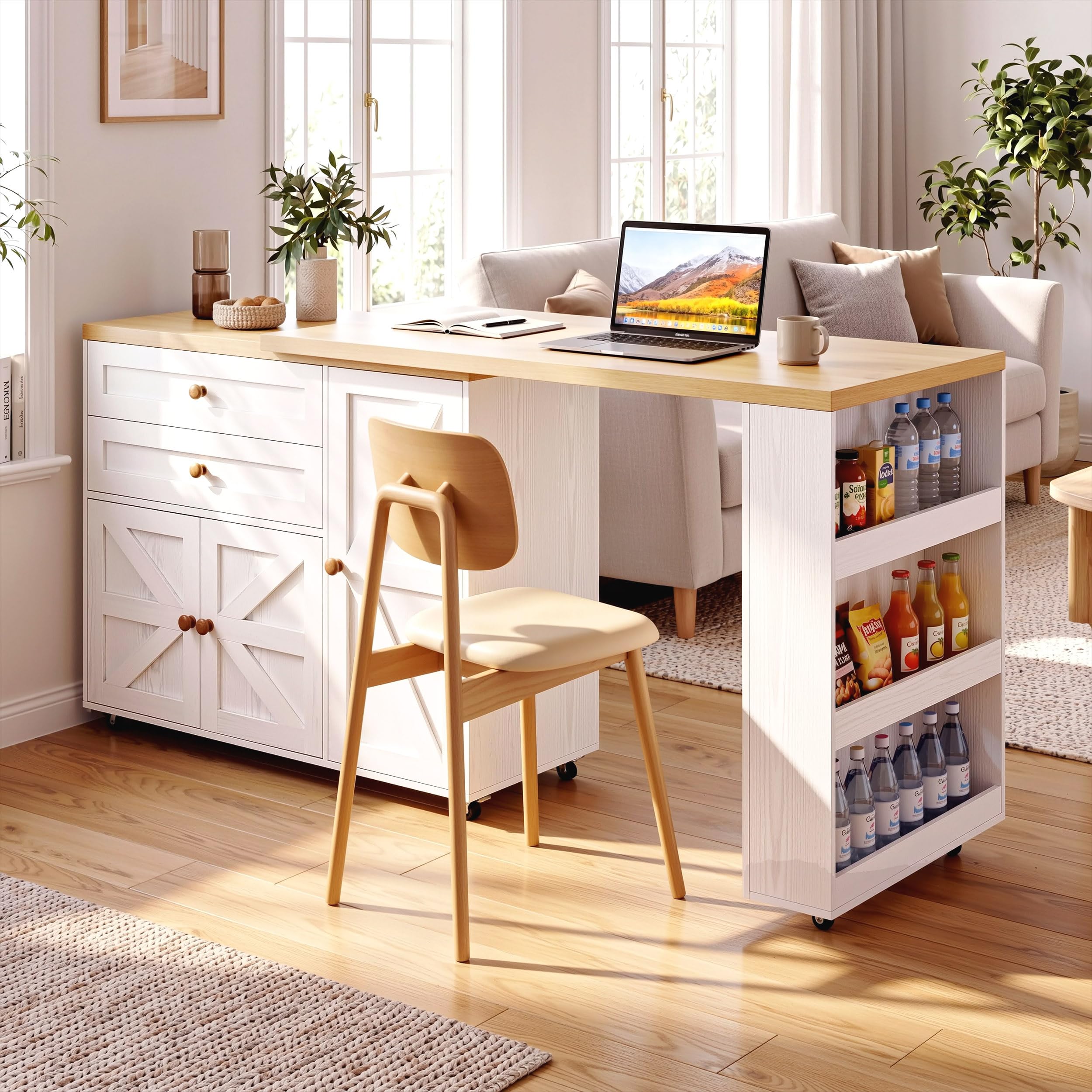 Rolling Kitchen Island Cart with Storage & Swivel Table