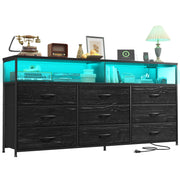 55" Wide Dresser with 9 Drawers, LED TV Stand & Power Outlets