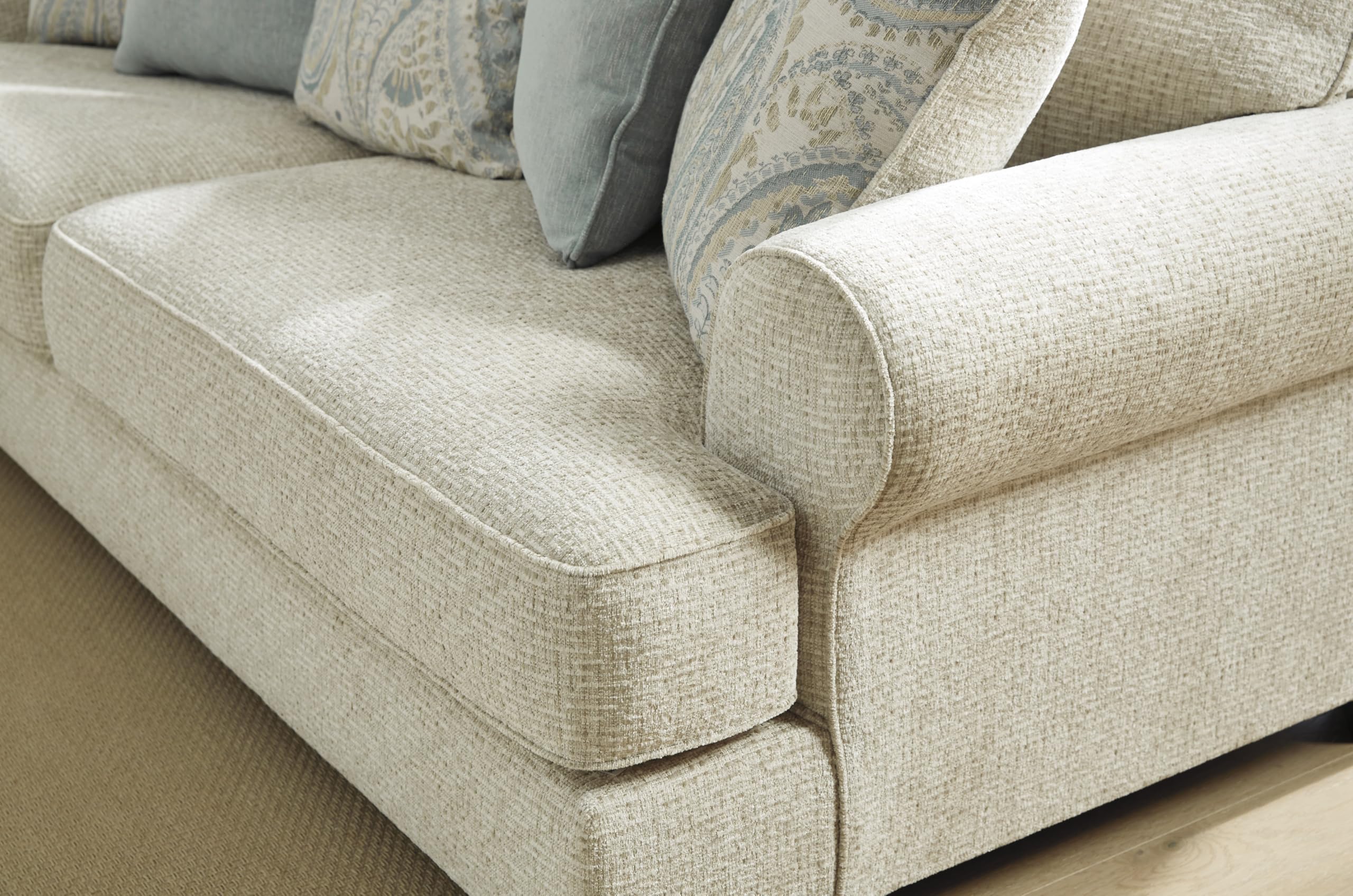Chenille Loveseat with Rolled Arms, Reversible Cushions & Accent Pillows