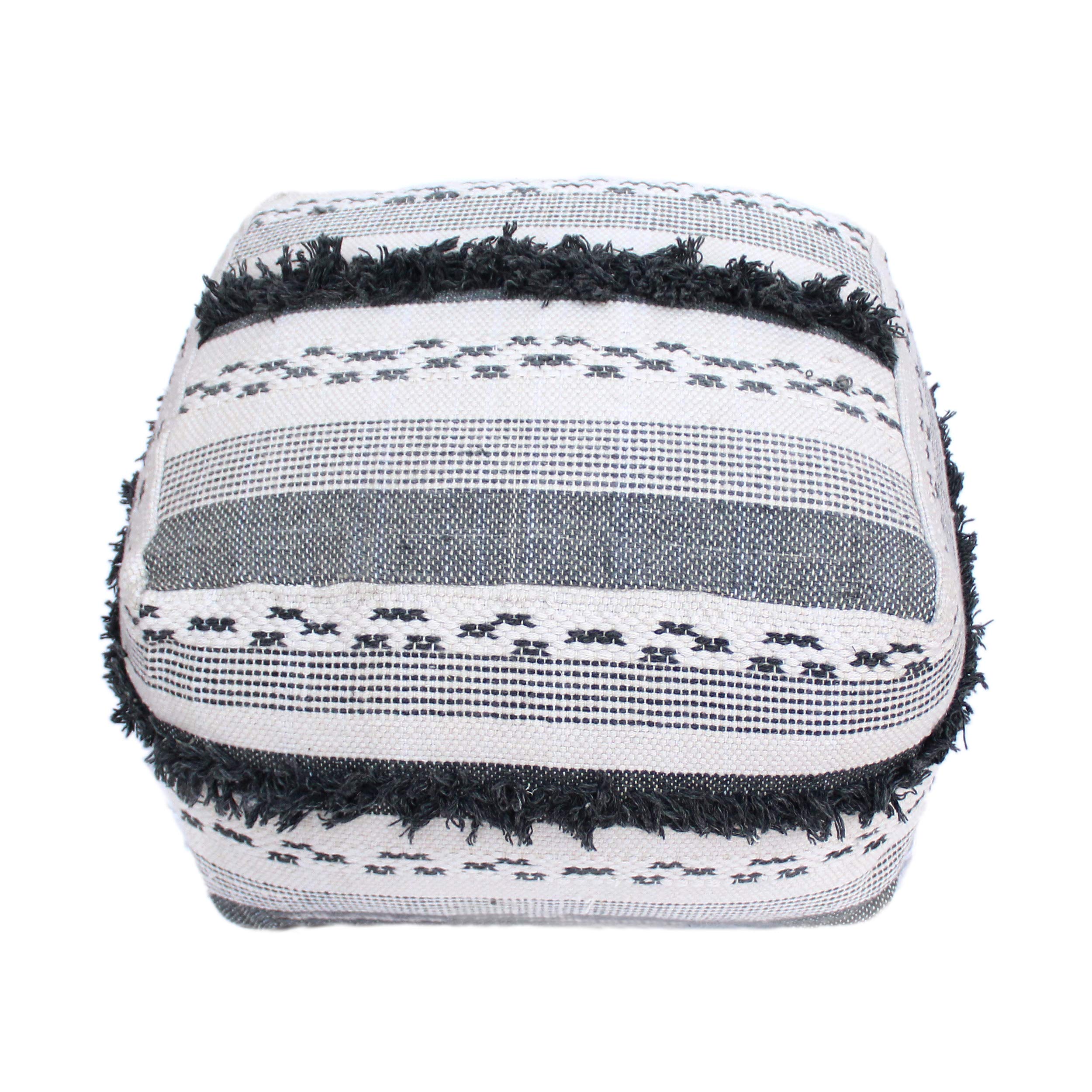 Handmade Boho Wool & Cotton Pouf Ottoman