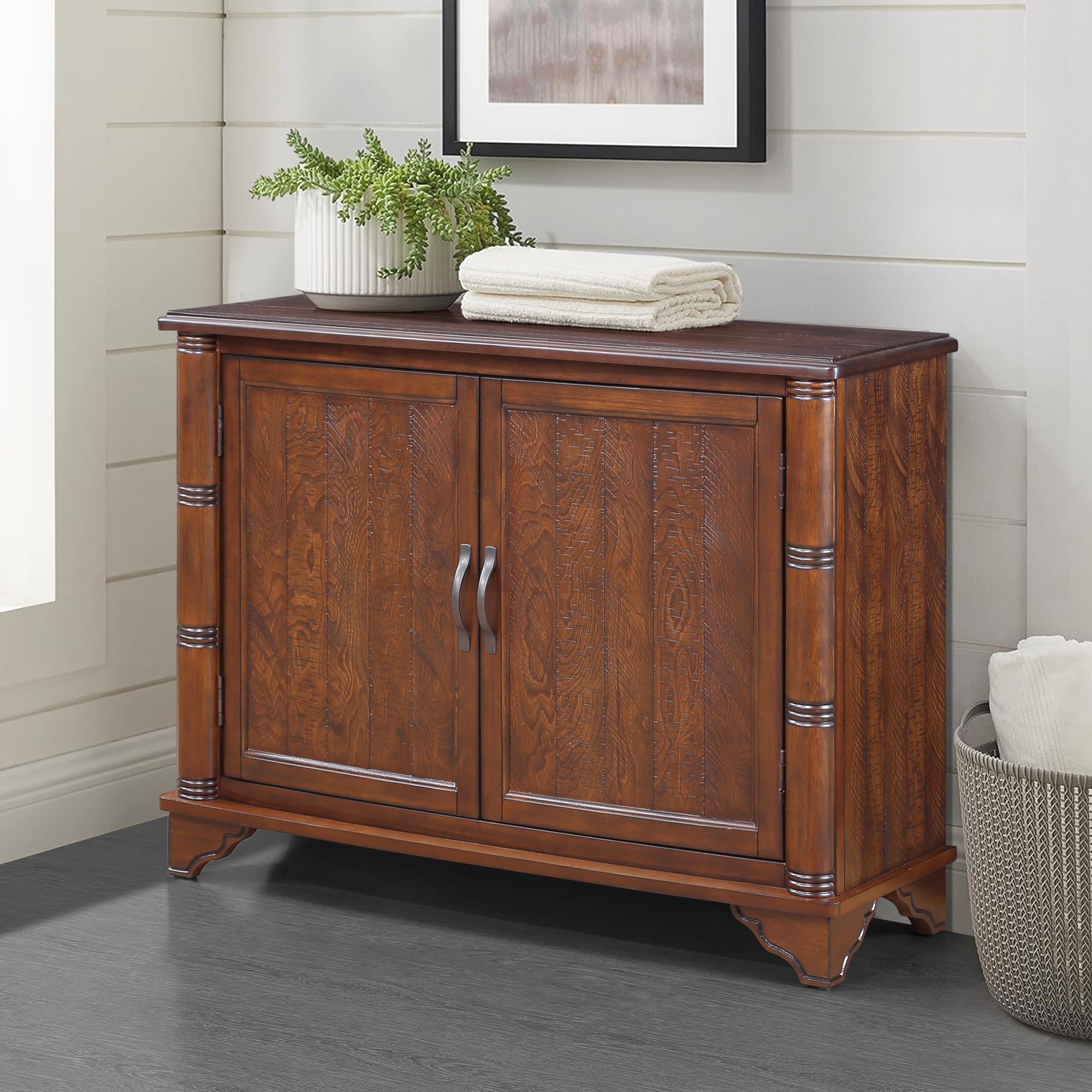 Farmhouse Sideboard Buffet Cabinet with Carved Pattern