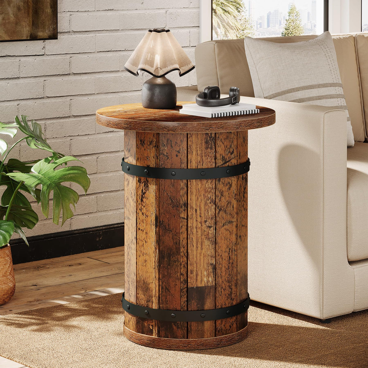 Tribesigns Round Side Table, Rustic End Tables Living Room, Rustic Brown