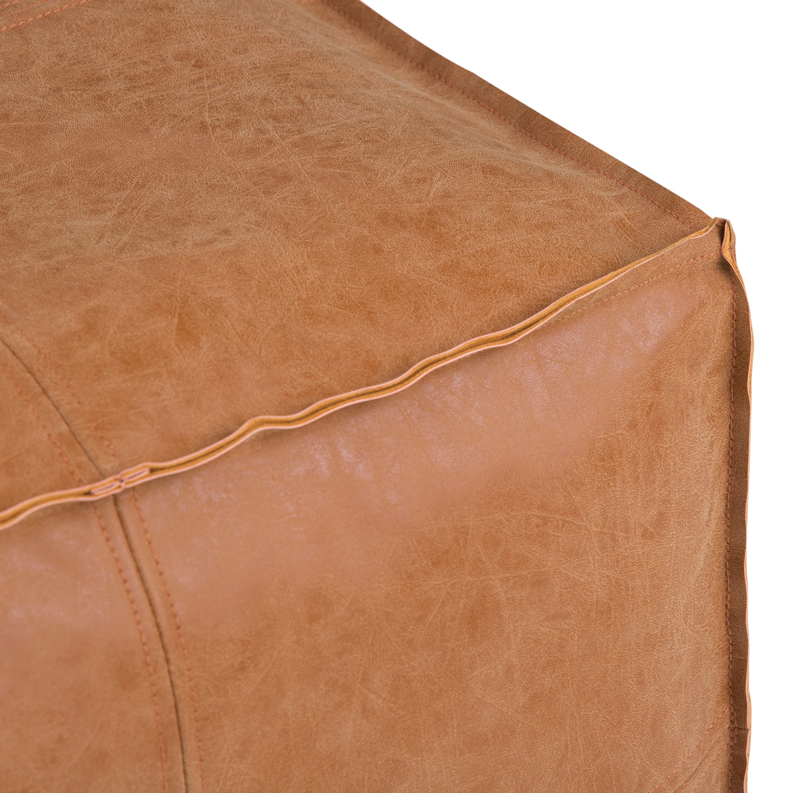 SIMPLIHOME Brody Square Pouf - 18" Wide x 14" High Upholstered Vegan Leather Ottoman in Distressed Brown, Boho Footstool, Coffee Table or Extra Seating for Living Room or Bedroom, Assembled