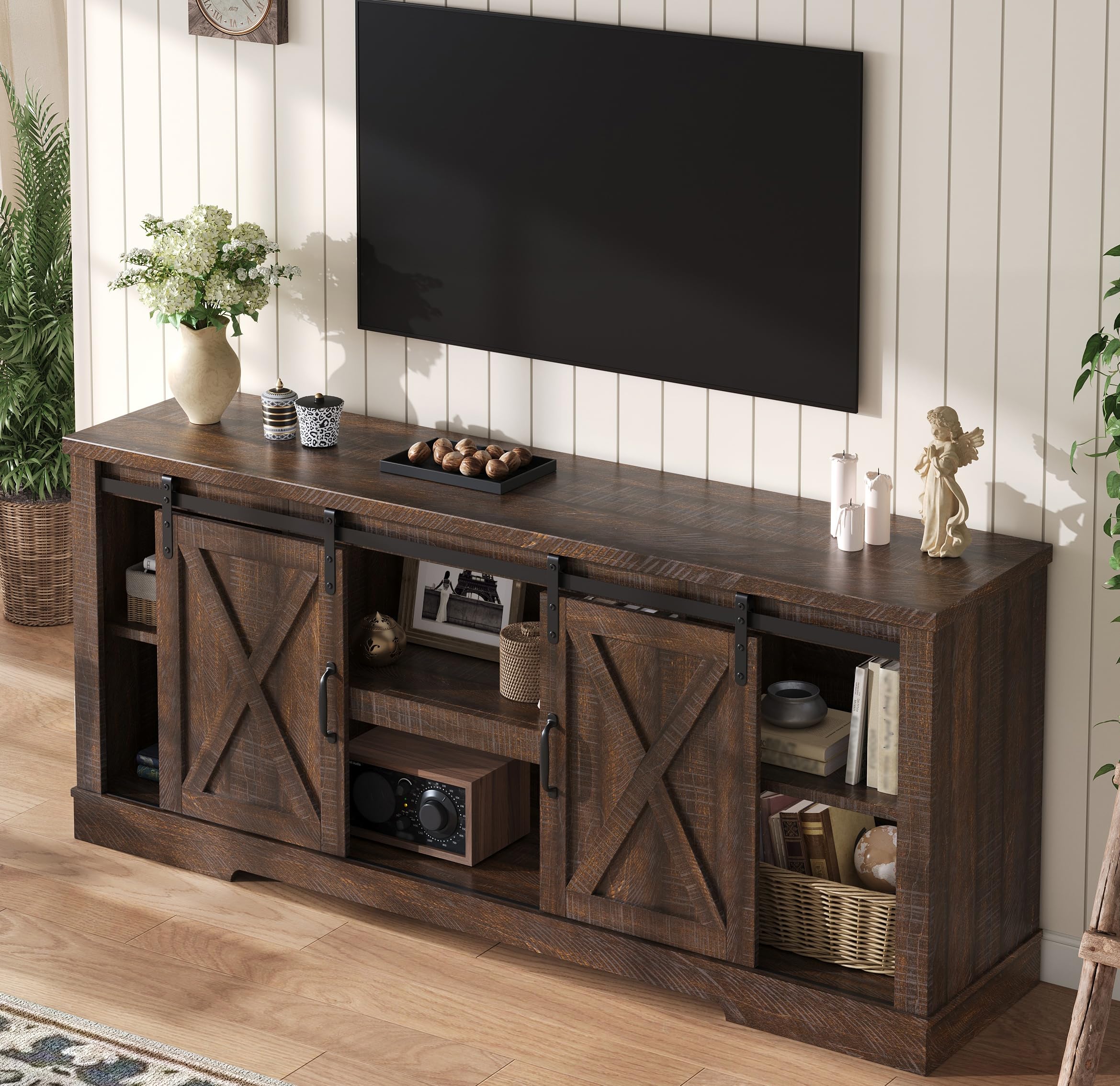 66" Farmhouse TV Stand with Sliding Barn Door
