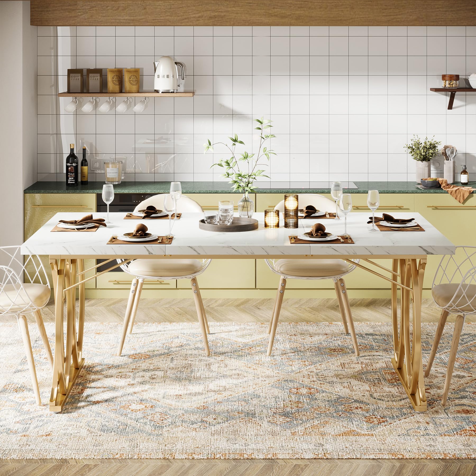 63" Marble Top Dining Table for 4-6