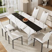 St.Mandyu 7 Pieces Dining Table & Chairs Set for 4-8 People, 71 Inch Kitchen Table with 6 Chairs, Rectangle Dining Table with Wooden Legs for Dining Room, Living Room, White
